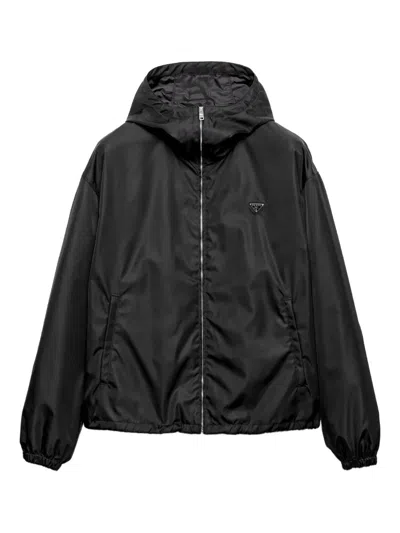 Prada Hooded Zip-front Jacket In Black