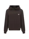 Prada Cotton Hoodie In Ebano