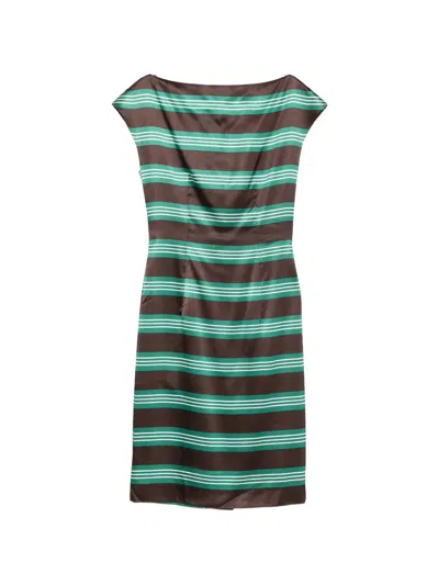 Pre-owned Prada Horizontal-stripe Sleeveless Mini Dress In Brown