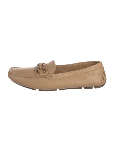 Pre-owned Prada Horsebit Accent Leather Loafers In Neutrals