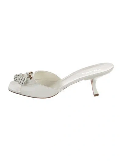 Pre-owned Prada Horsebit Accent Leather Mules In White