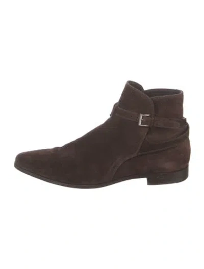 Pre-owned Prada Horsebit Accent Suede Lace-up Boots In Brown