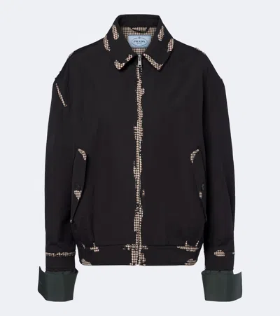 Prada Houndstooth Devoré Cotton Blouson Jacket In Black