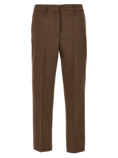 Prada Houndstooth Virgin Wool Trousers In Brown