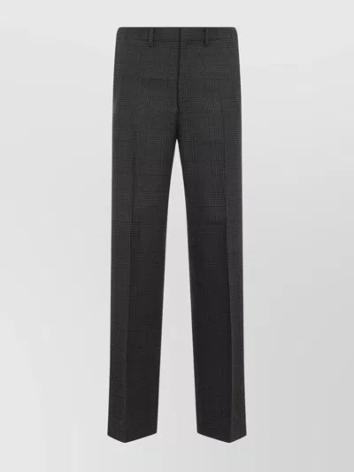 Prada Virgin Wool Checked Straight-leg Trousers In Gray