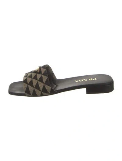 Pre-owned Prada Houndstooth Print Slides In Black