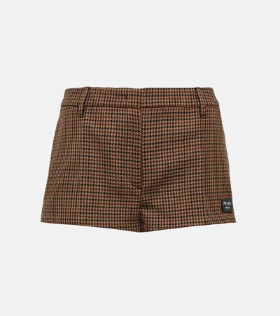 Prada Checked Wool Shorts In Brown