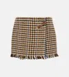 Prada Houndstooth Wool-blend Miniskirt In Beige