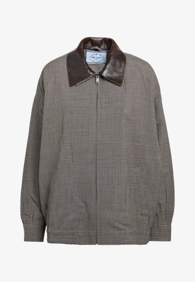Prada Houndstooth Wool Blouson In Brown
