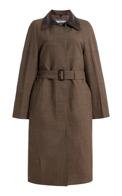 Prada Houndstooth Wool Coat In Brown