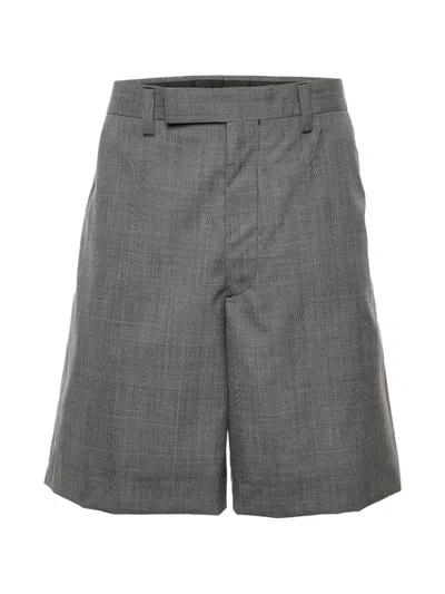 Pre-owned Prada Houndstooth Wool Shorts In Gray