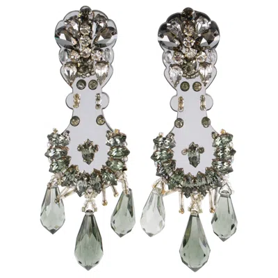 Pre-owned Prada House Of  Crystal And Mirror Dangle Clip-on Earrings In Multi
