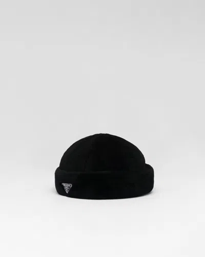 Prada Shearling Hat In Black