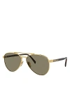 Prada Iconic Plaque Aviator Sunglasses, 61mm In Gold/tan Solid