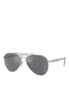 Prada Iconic Plaque Aviator Sunglasses, 61mm In Silver/gray Solid