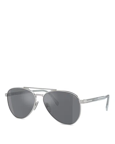 Prada Iconic Plaque Aviator Sunglasses, 61mm In Silver/gray Solid