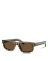 Prada Iconic Plaque Rectangle Sunglasses, 57mm In Dark Brown