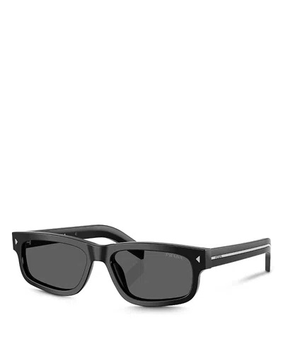 Prada Iconic Plaque Rectangle Sunglasses, 57mm In Dark Gray