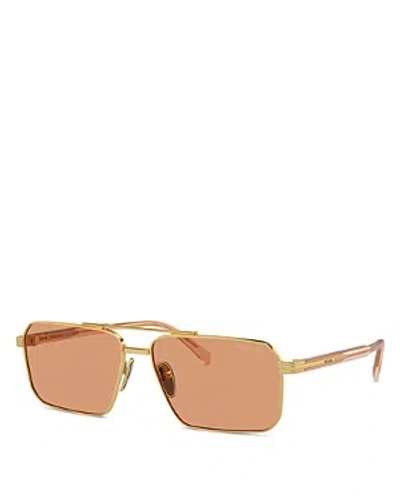 Prada 61mm Rectangular Sunglasses In Gold/orange Solid