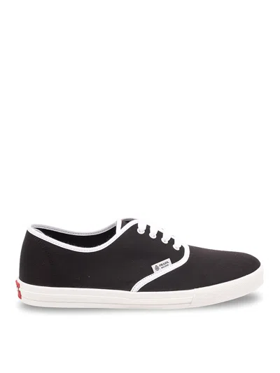 Prada Lace Up Sneakers Contrast Trim Rubber Sole In Black