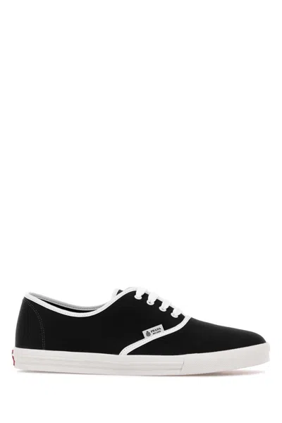 Prada Lace Up Sneakers Contrast Trim Rubber Sole In Black
