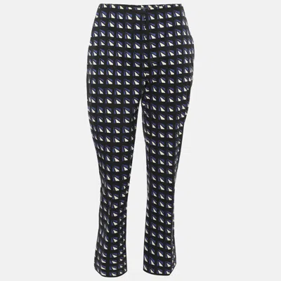 Pre-owned Prada Indigo Blue/white Geometric Print Stretch Cotton Trousers S