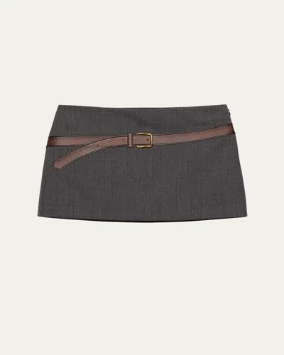 PRADA INSET BELT MINI WOOL SKIRT