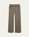 Prada Inset Belt Wool Pants In Brown