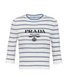 Prada Superfine Logo-intarsia Striped Virgin-wool Top In White