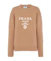 Prada Intarsia-knit Logo Jumper In Camel Brown