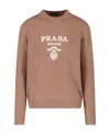 Prada Intarsia-knit Logo Wool-blend Jumper In Camel Brown
