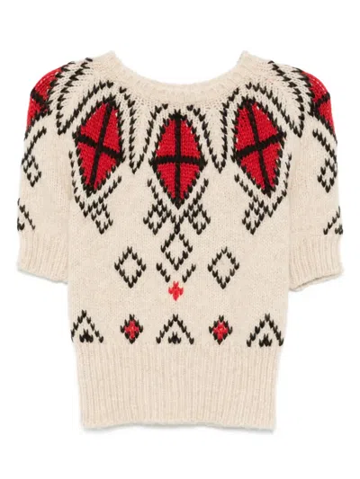 Pre-owned Prada Intarsia-knitted Jumper In Neutral