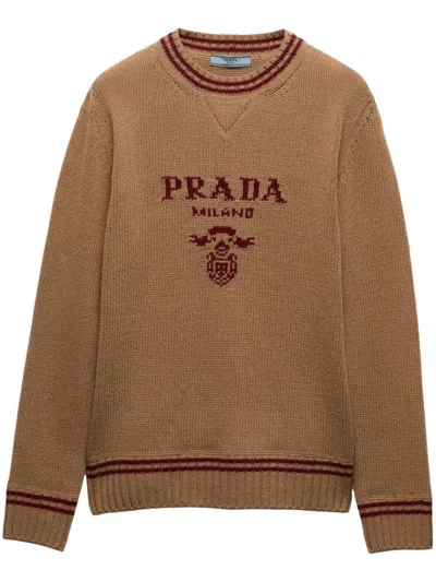 PRADA INTARSIA KNITTED-LOGO CASHMERE JUMPER