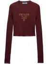 Prada Intarsia-knitted Logo Silk Top In Burgundy