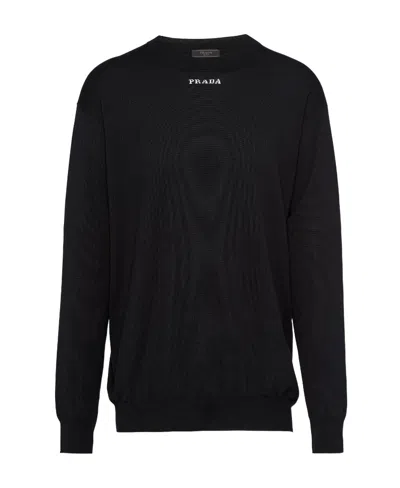 PRADA PRADA LOGO INTARSIA CREWNECK KNITTED JUMPER