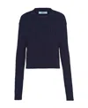 Prada Intarsia-logo Cropped Jumper In Blue