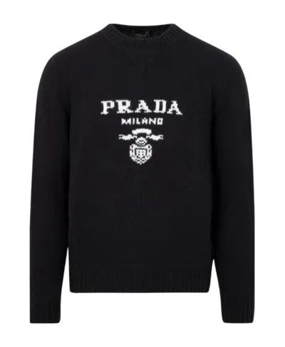 PRADA PRADA INTARSIA LOGO KNITTED JUMPER