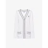 PRADA PRADA WOMENS WHITE INTARSIA-LOGO RAGLAN-SHOULDER SILK-BLEND CARDIGAN