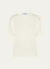 PRADA INTARSIA LOGO SILK LINEN KNIT SHIRT