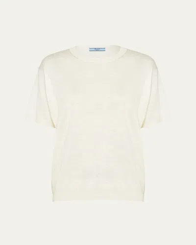 PRADA INTARSIA LOGO SILK LINEN KNIT SHIRT