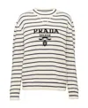 Prada Intarsia-logo Striped Cashmere Jumper In White/blue