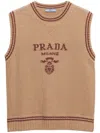 Prada Logo Wool And Cashmere Sweater Vest In Brown