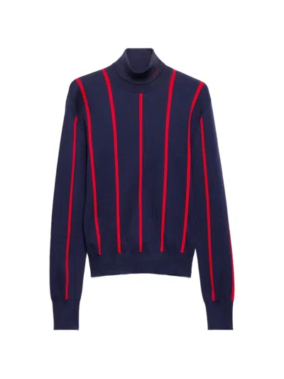 Prada Intarsia Striped Sweater In Blue