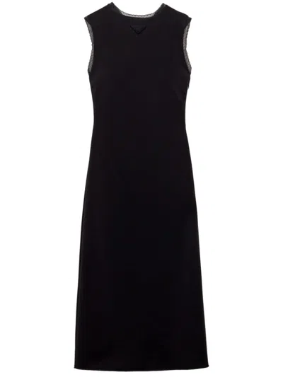 Prada Black Midi Dress With Lace Details