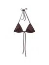 Prada Interlock Fabric Triangle Bikini Top In Brown