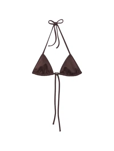 Prada Interlock Fabric Triangle Bikini Top In Brown