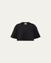 Prada Interlock Knit Cropped Cotton T-shirt In Nero