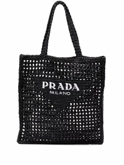 Prada Interwoven-design Logo-print Shoulder Bag In Schwarz