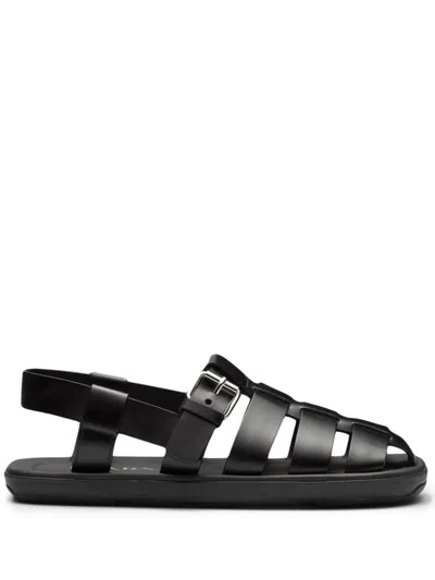 Prada Interwoven Straps Leather Sandals In Black