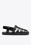 Prada Interwoven Straps Leather Sandals In Black